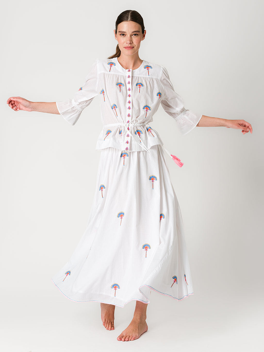 Yerba Buena Blouse Fan Palm Embroidery on White