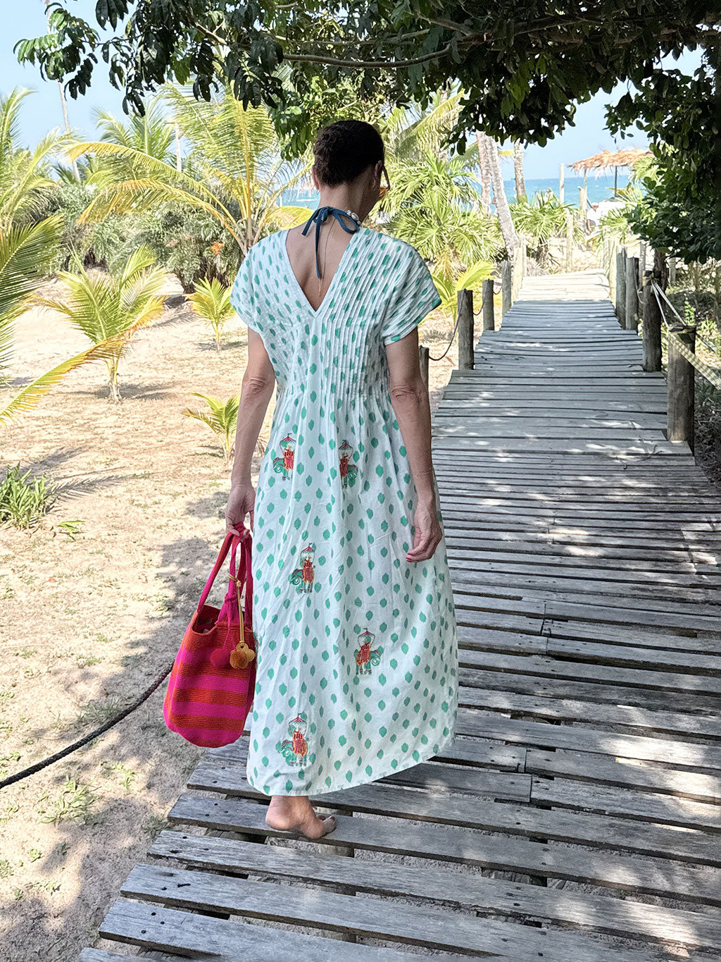 Sea Cale Dress Dots Emerald Elephant Embroidery