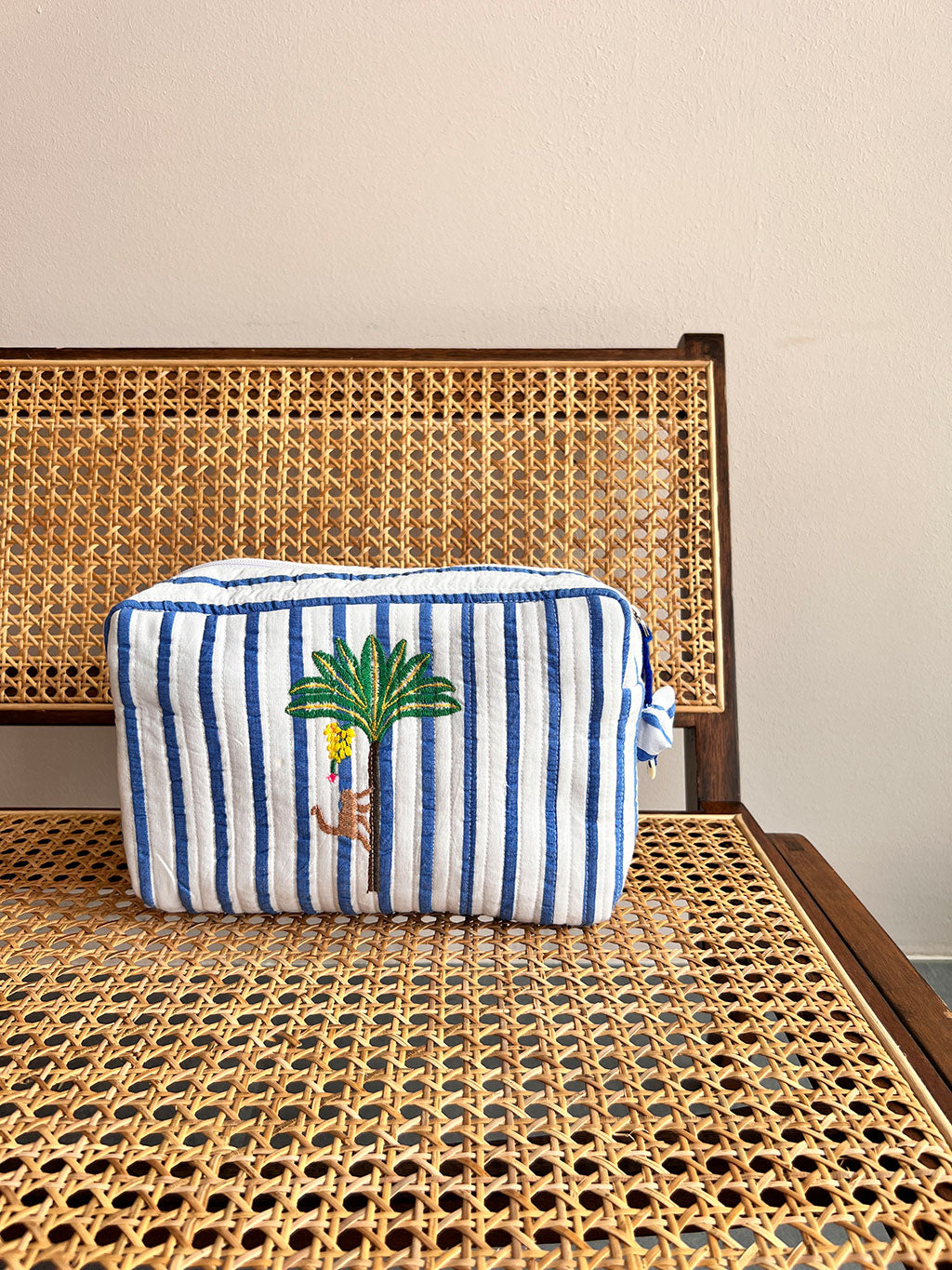 Cosmetic Bag Blue Stripes on White