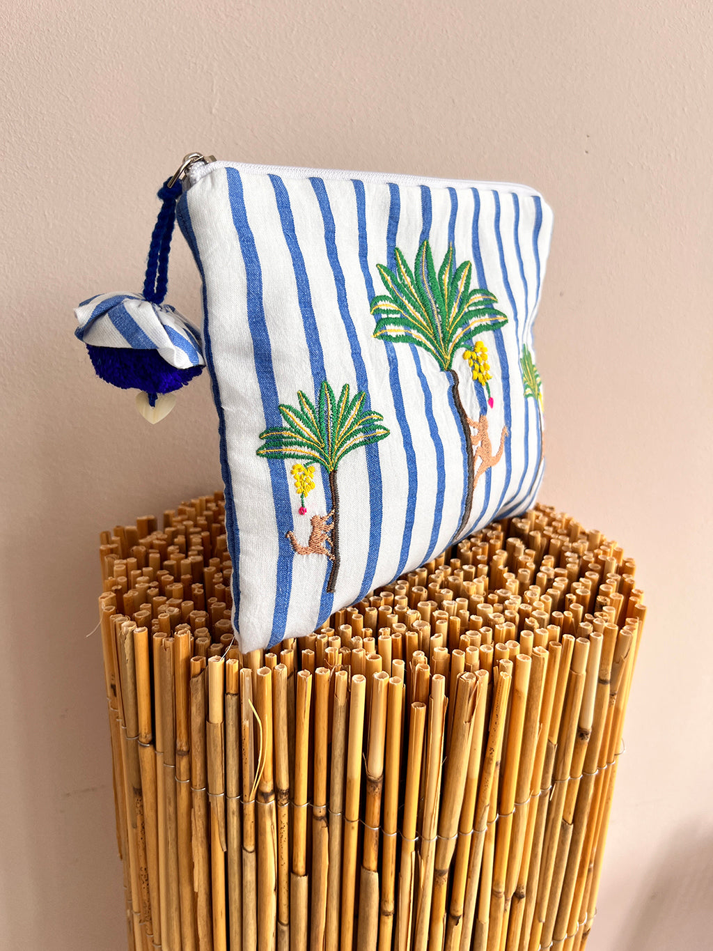 Ortiga Bag Palm on Blue Stripes