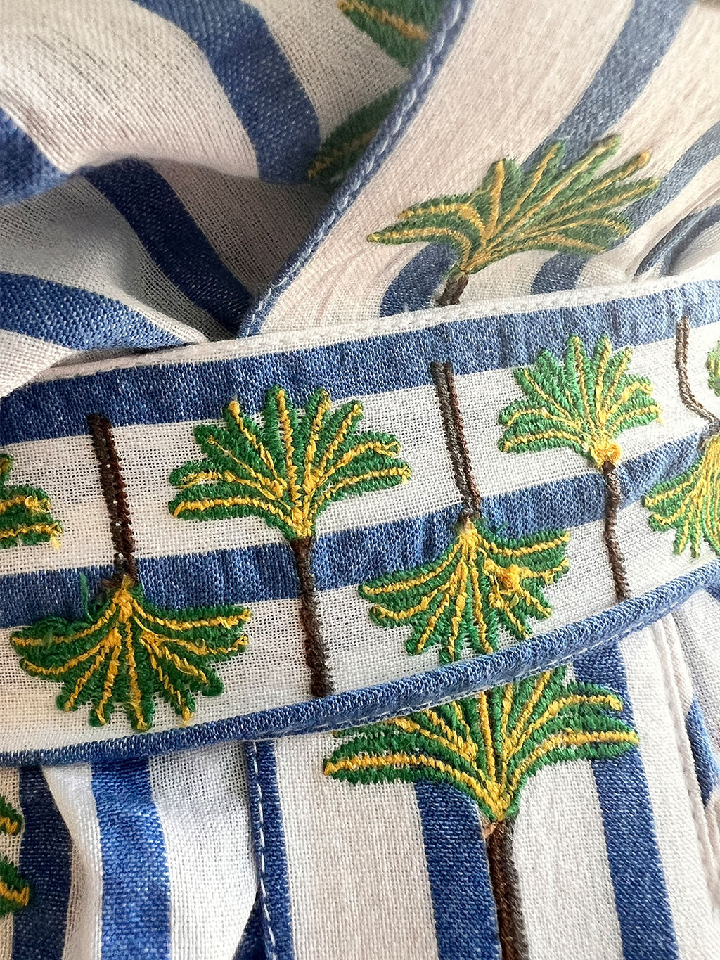 Kimono Palm on Blue Stripes