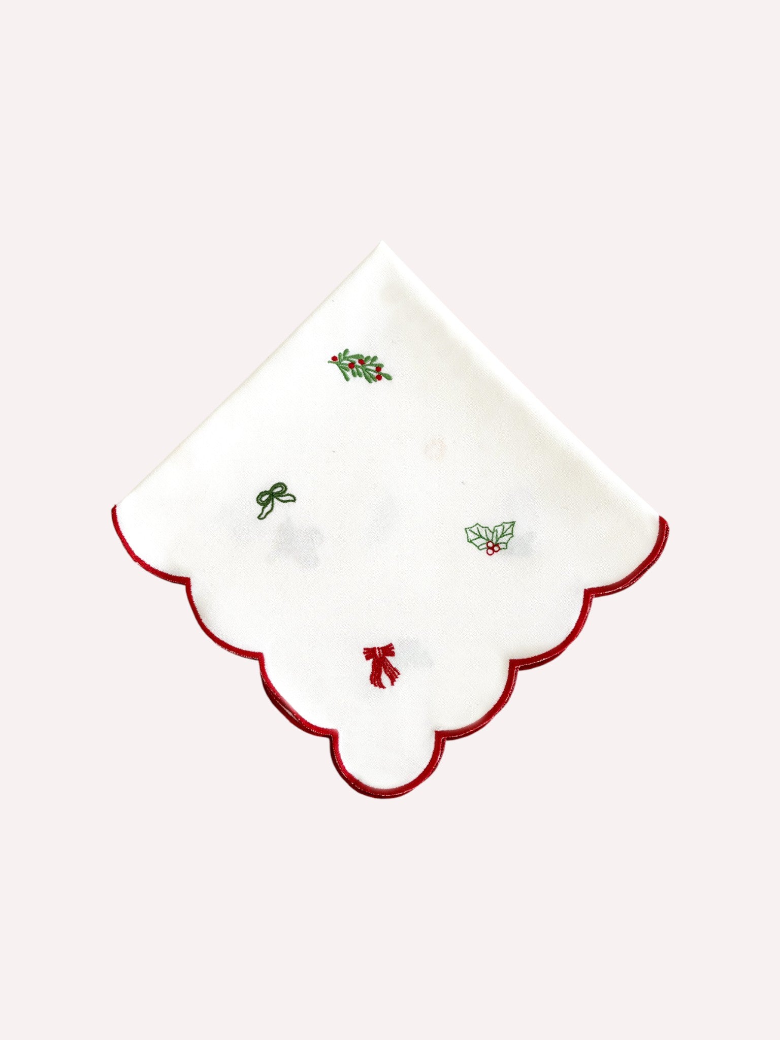 Napkin Christmas Motifs Embroidery on White