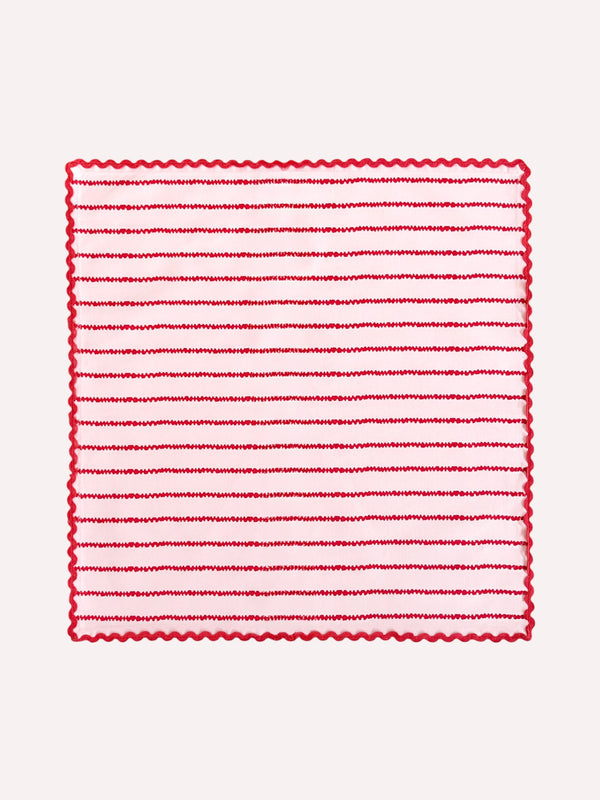 Napkin Red Stripes on Pale Pink
