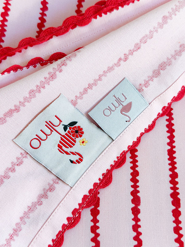 Tablecloth Red Stripes on Soft Pink