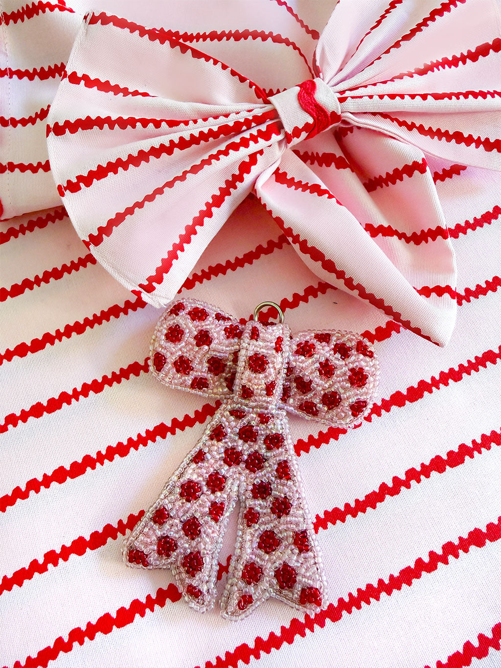 Napkin Red Stripes on Pale Pink