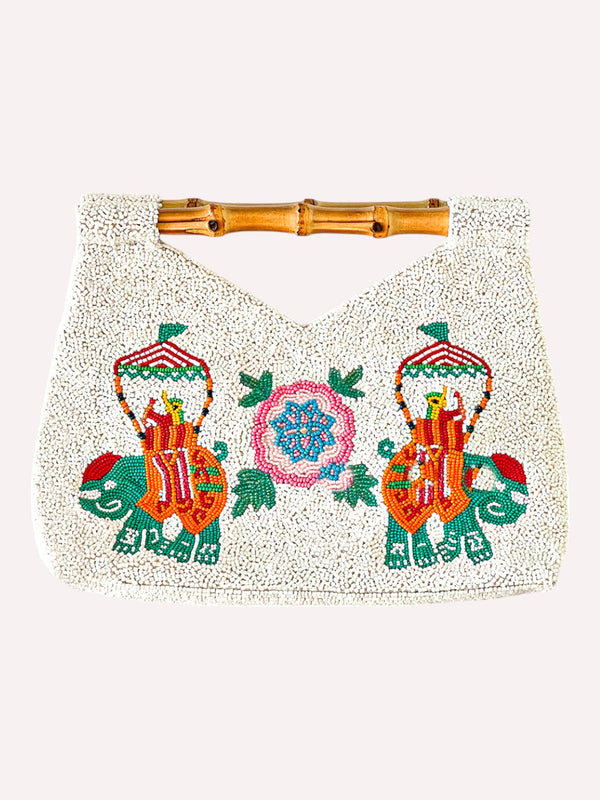 Beaded Bamboo Bag Elephant Emerald