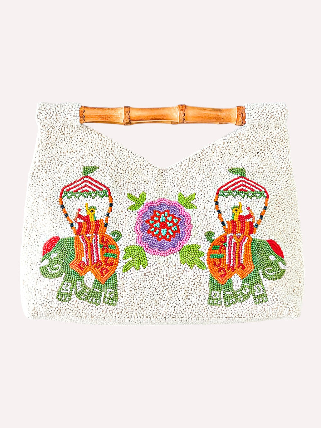 Beaded Bamboo Bag Elephant Green