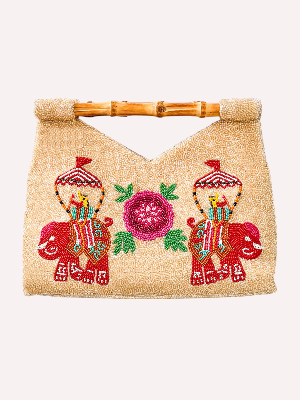 Beaded Bamboo Bag Elephant Red