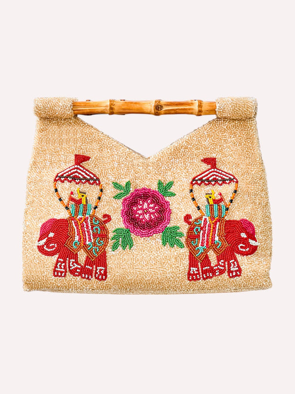 Beaded Bamboo Bag Elephant Red