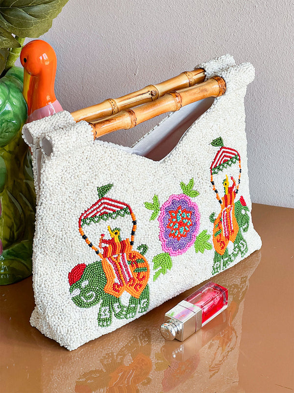 Beaded Bamboo Bag Elephant Green