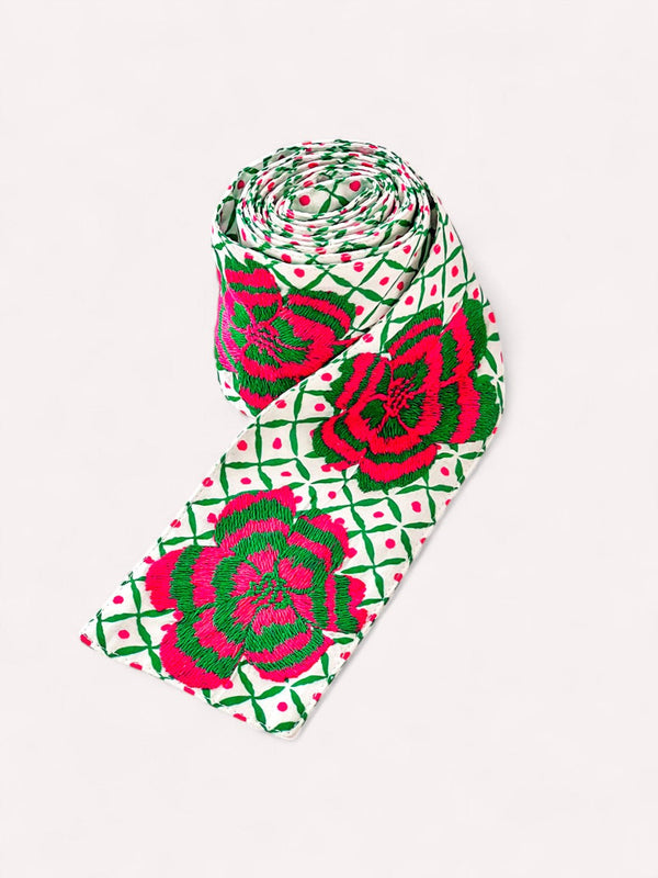 Belt Dotty Emerald  Peony Embroidery