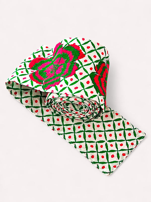Belt Dotty Emerald  Peony Embroidery