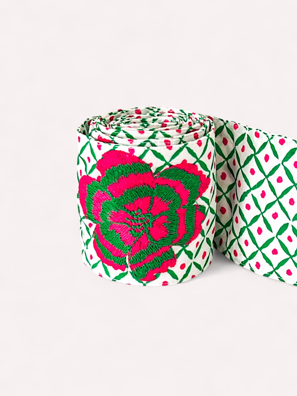 Belt Dotty Emerald  Peony Embroidery