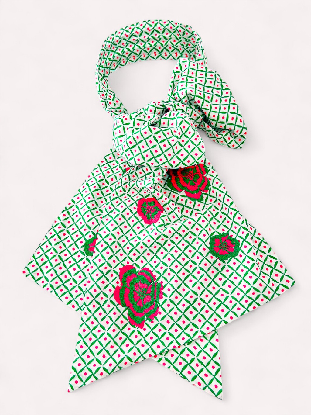 Scarf Belt Dotty Emerald Peony Embroidery