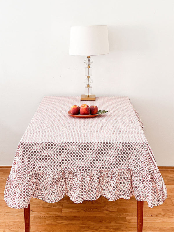 Table Cloth Dotty Mustard with Ruffle