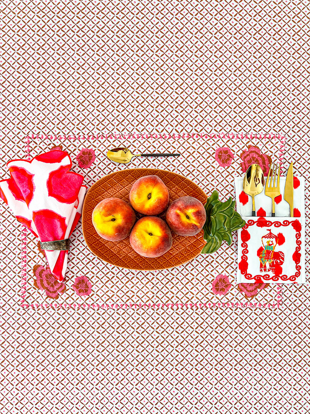 Cutlery Bag Dots Red Elephant Embroidery