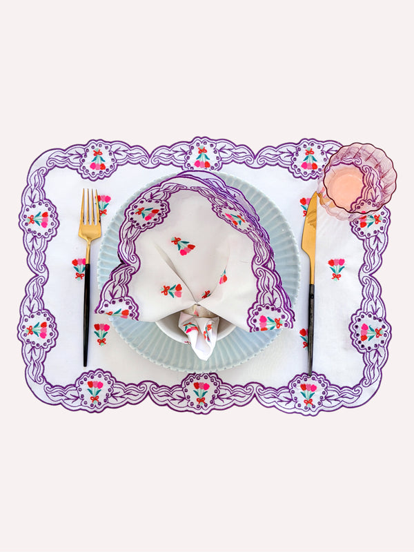 Placemat Spring Flower Embroidery on White