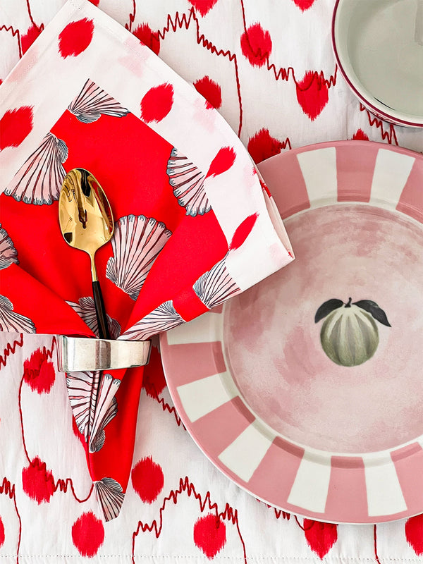 Napkin Shells on Red with Dots