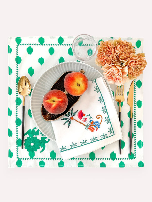 Napkin Monkey Embroidery on White