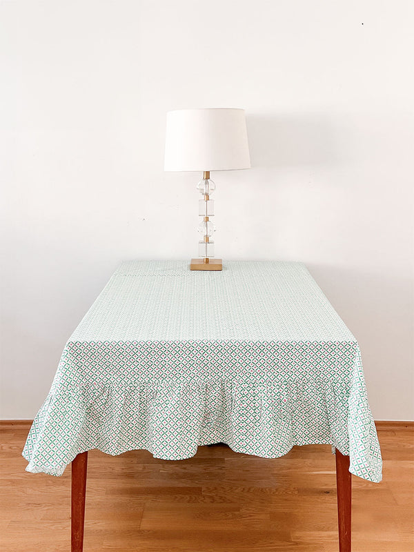 Table Cloth Dotty Emerald with Ruffle