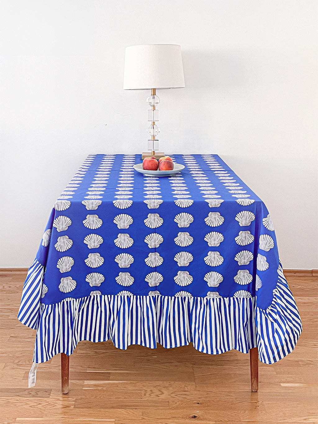 Table Cloth Shells on Blue with Ruffle