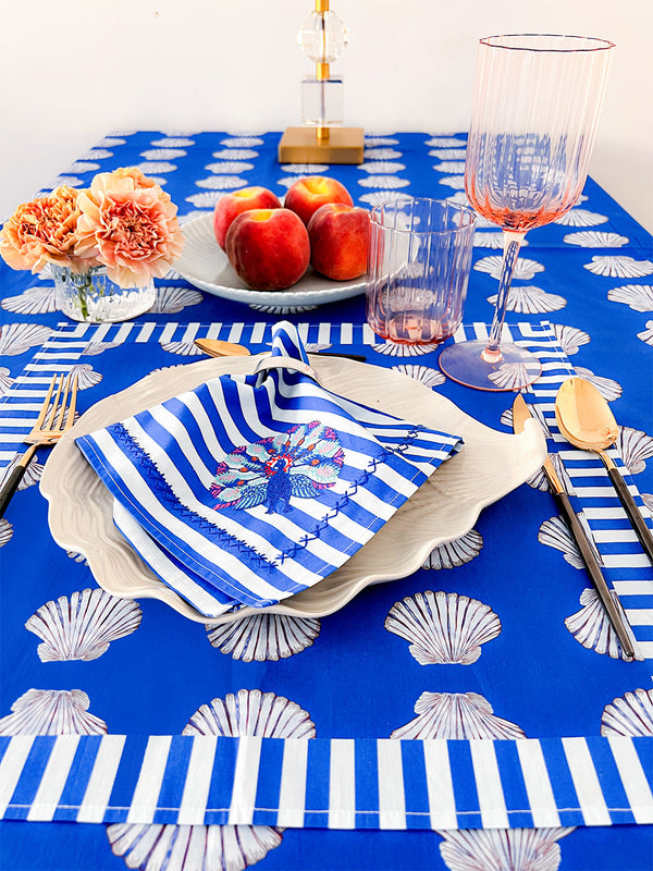 Napkin Shells on Blue with Stripes
