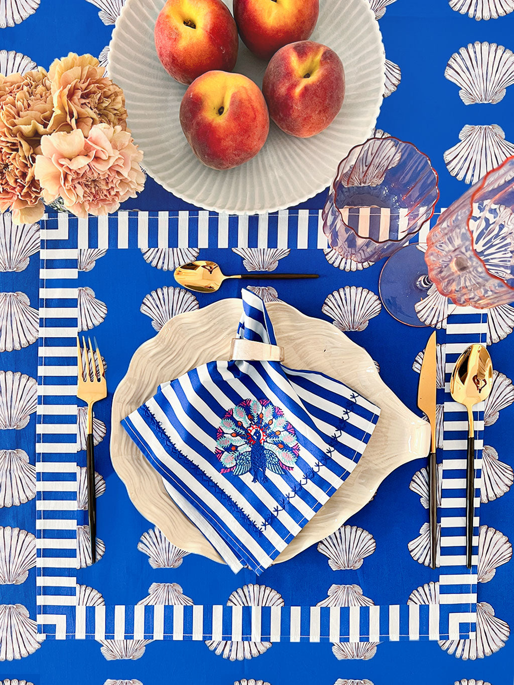 Napkin Shells on Blue with Stripes