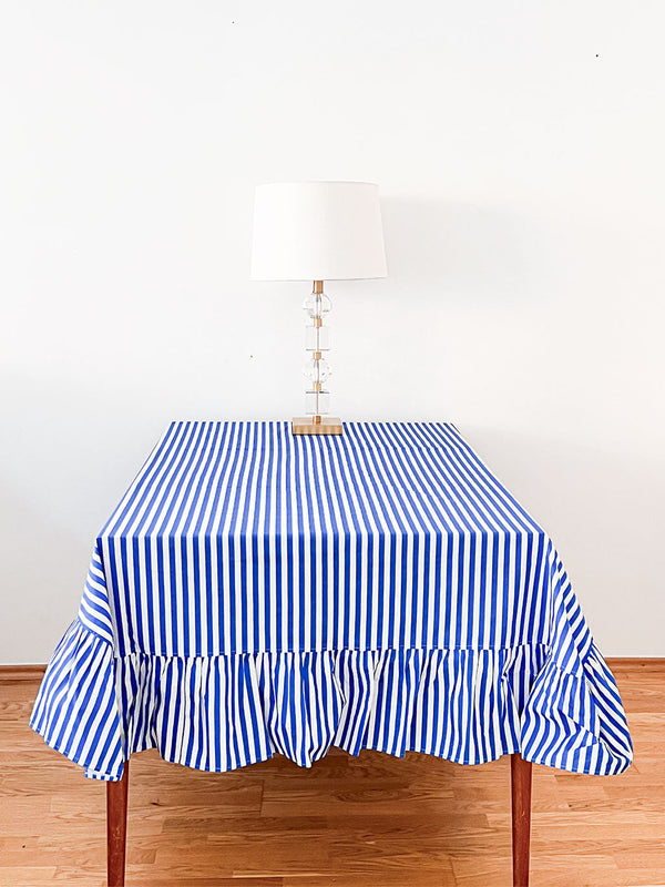 Table Cloth Blue Stripes  with Ruffle