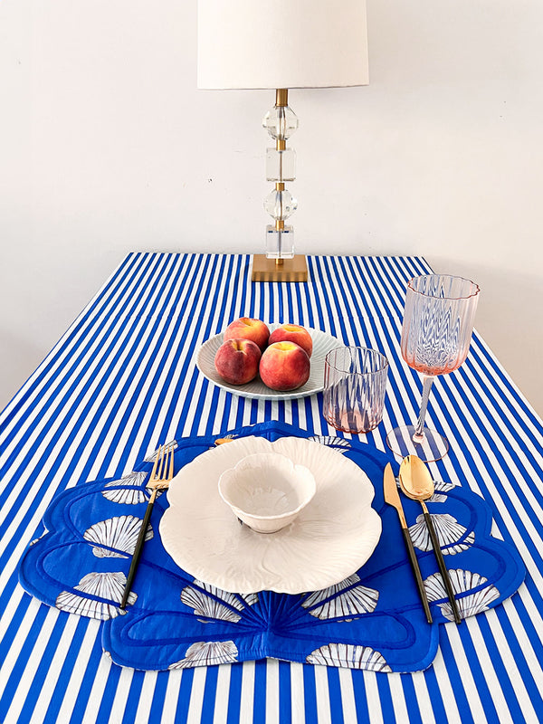 Table Cloth Blue Stripes  with Ruffle