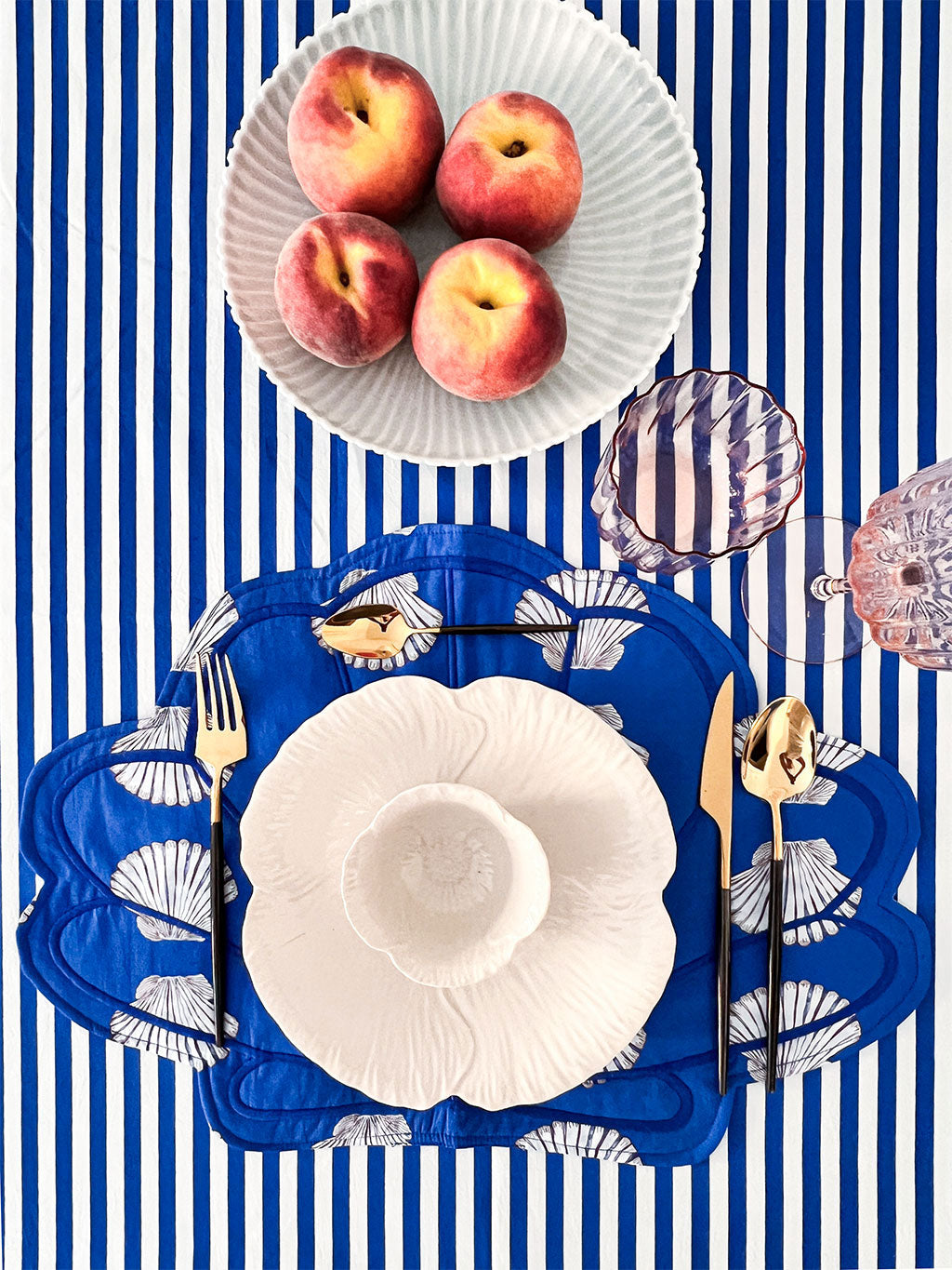 Table Cloth Blue Stripes  with Ruffle