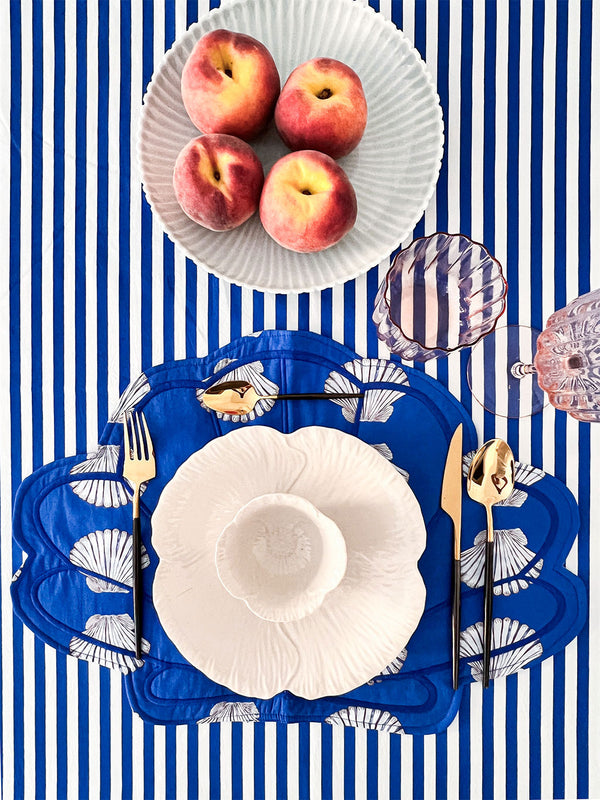 Table Cloth Blue Stripes  with Ruffle
