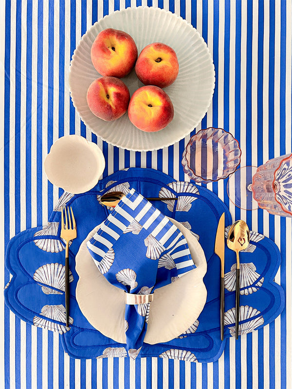 Table Cloth Blue Stripes  with Ruffle