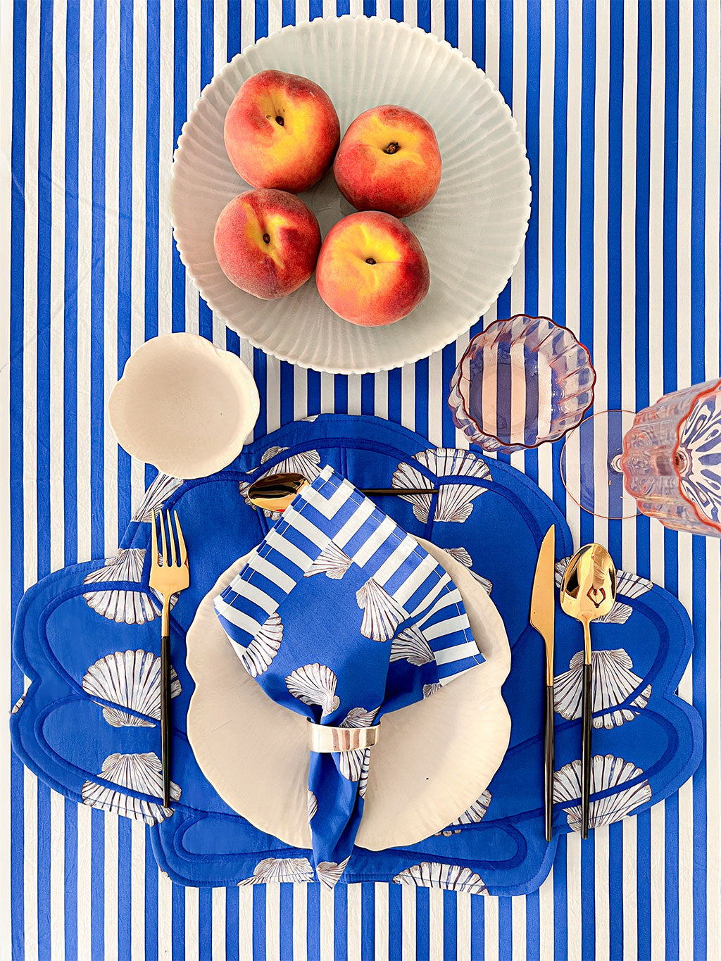 Table Cloth Blue Stripes  with Ruffle