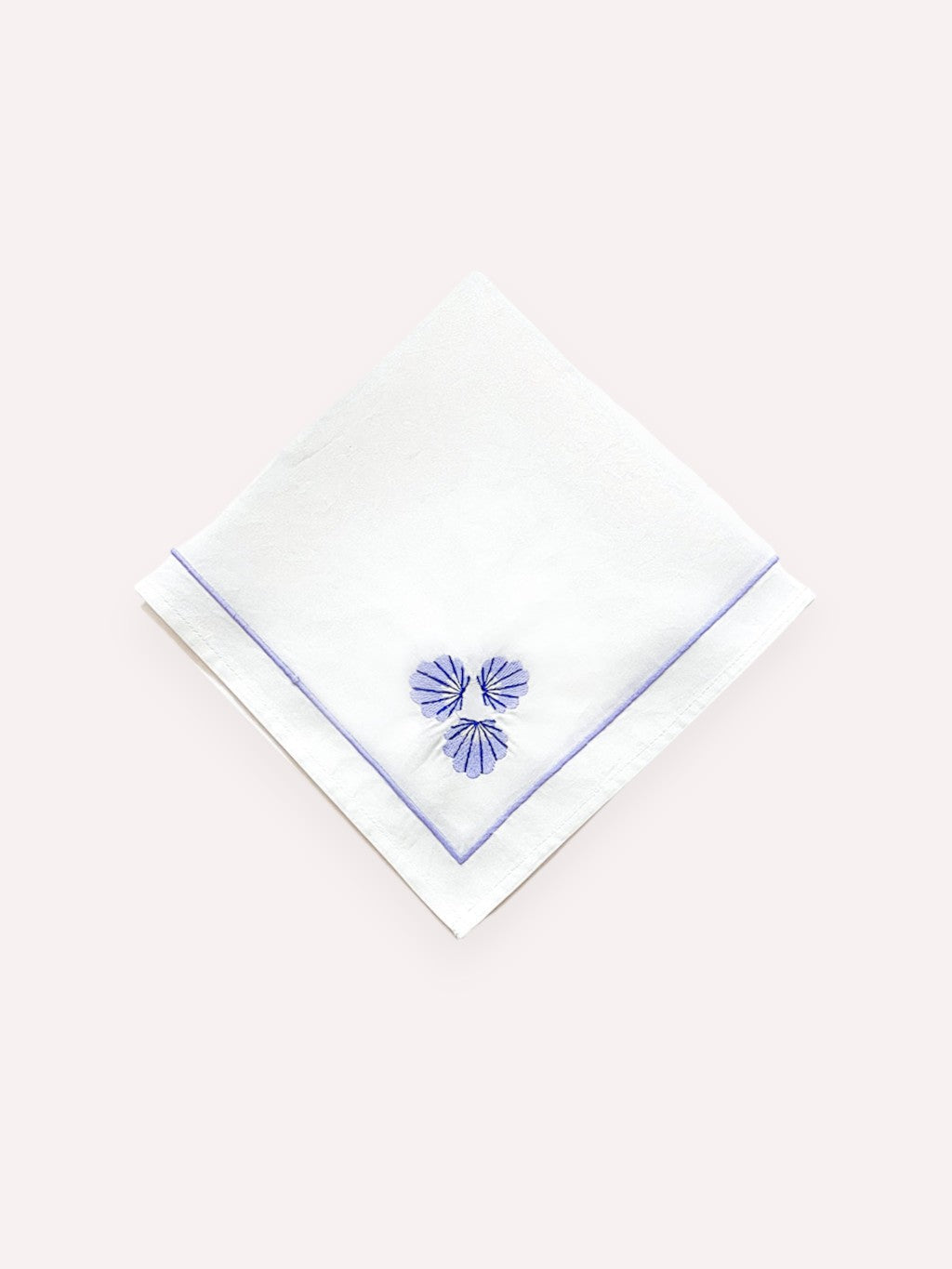Napkin Blue Shell Embroidery on White