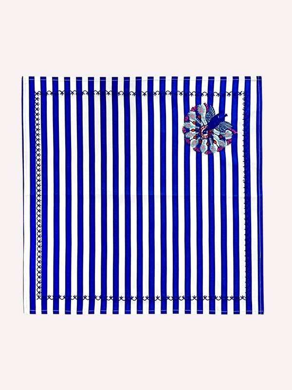 Napkin Blue Stripes Peacock Embroidery