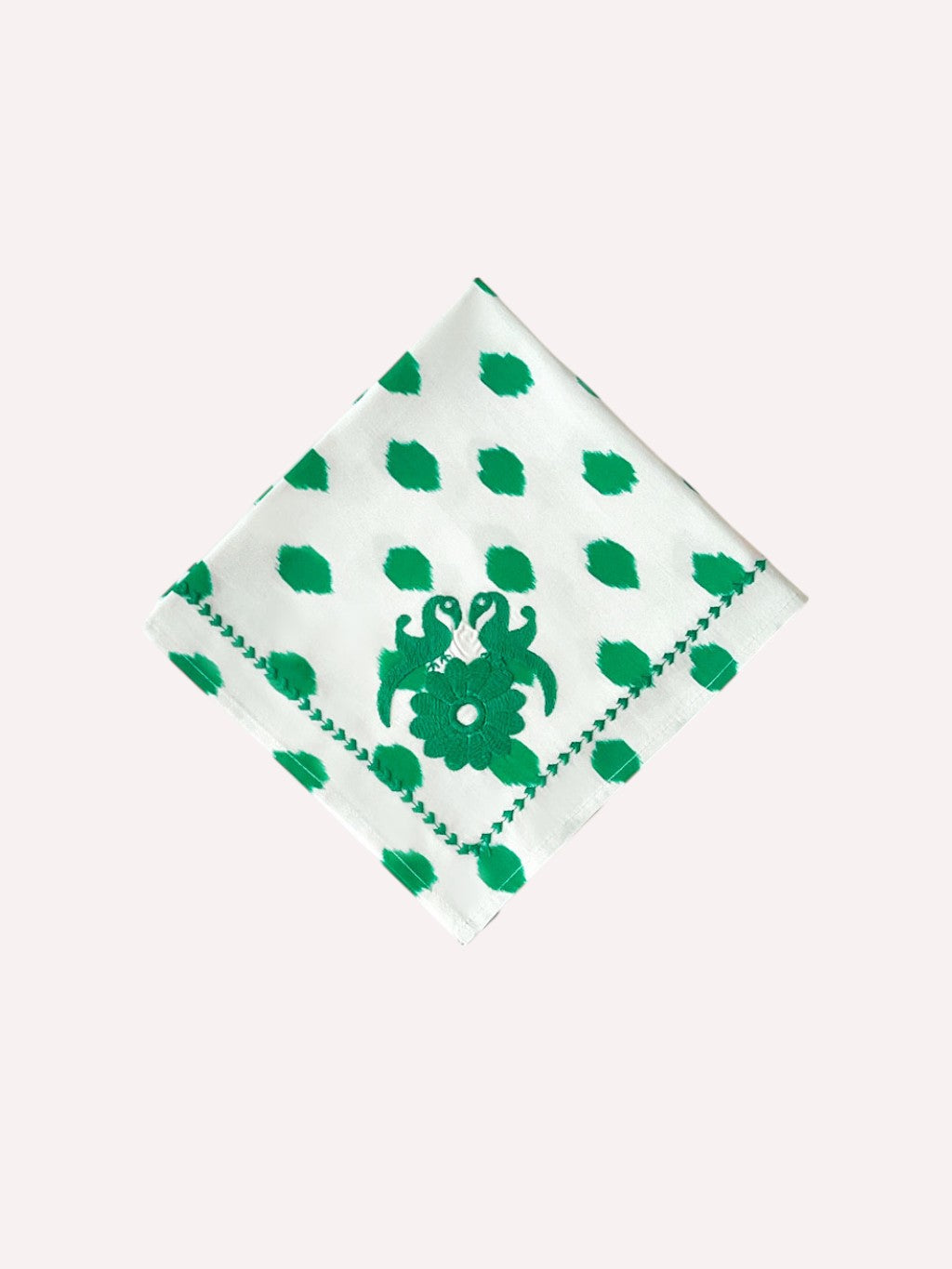 Napkin Dots Emerald Gujarat Birds Embroidery