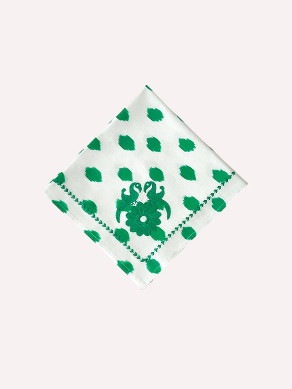 Napkin Dots Emerald Gujarat Birds Embroidery