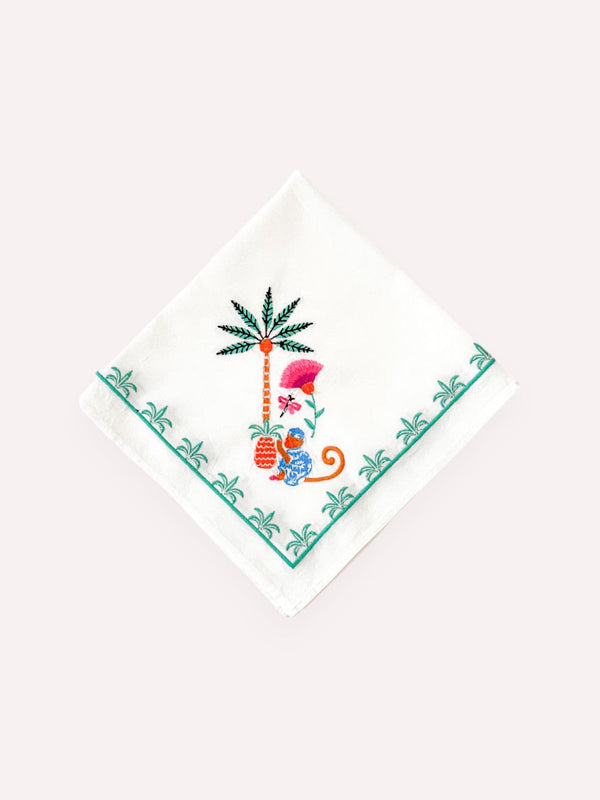 Napkin Monkey Embroidery on White