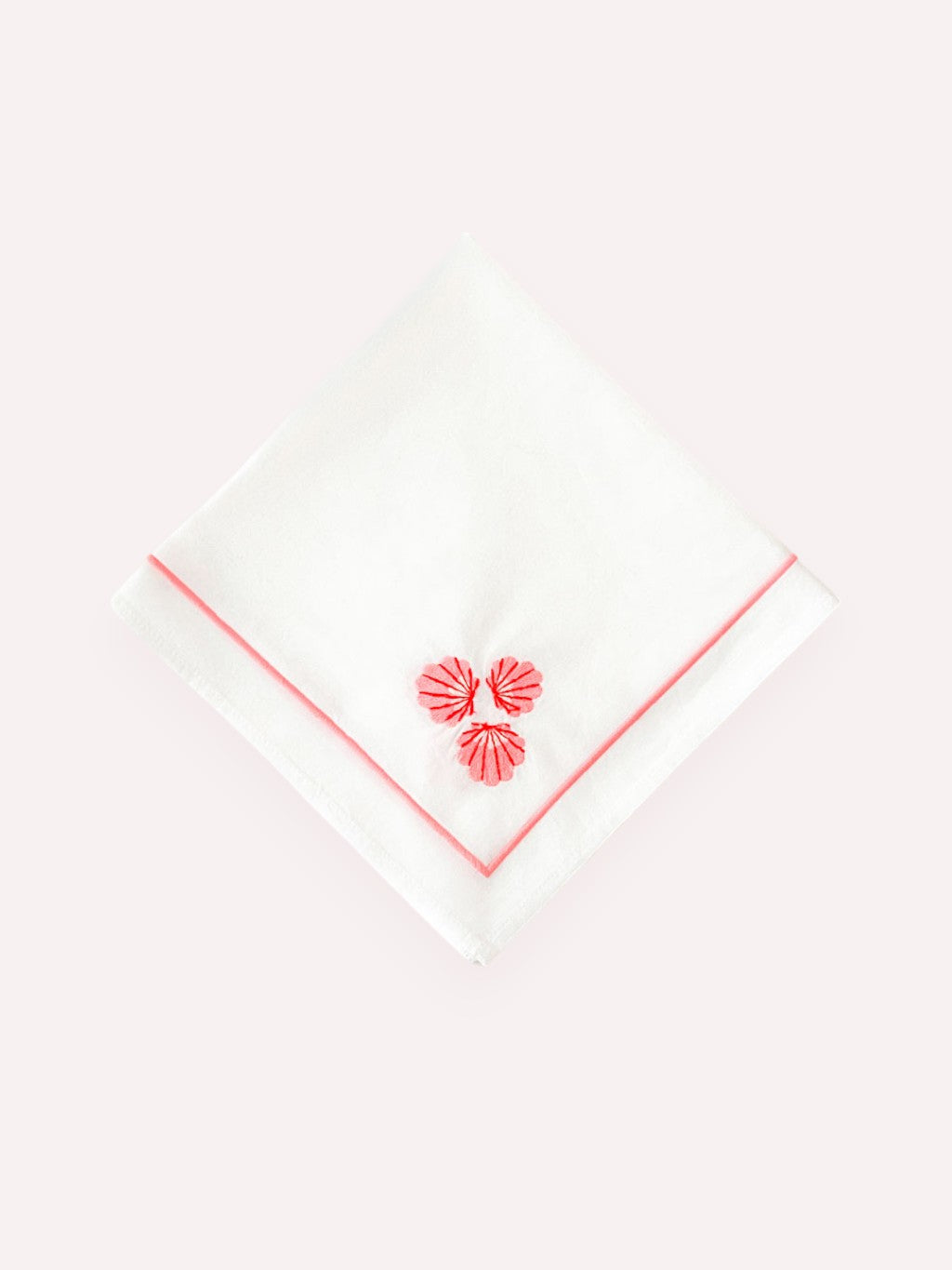 Napkin Red Shell Embroidery on White