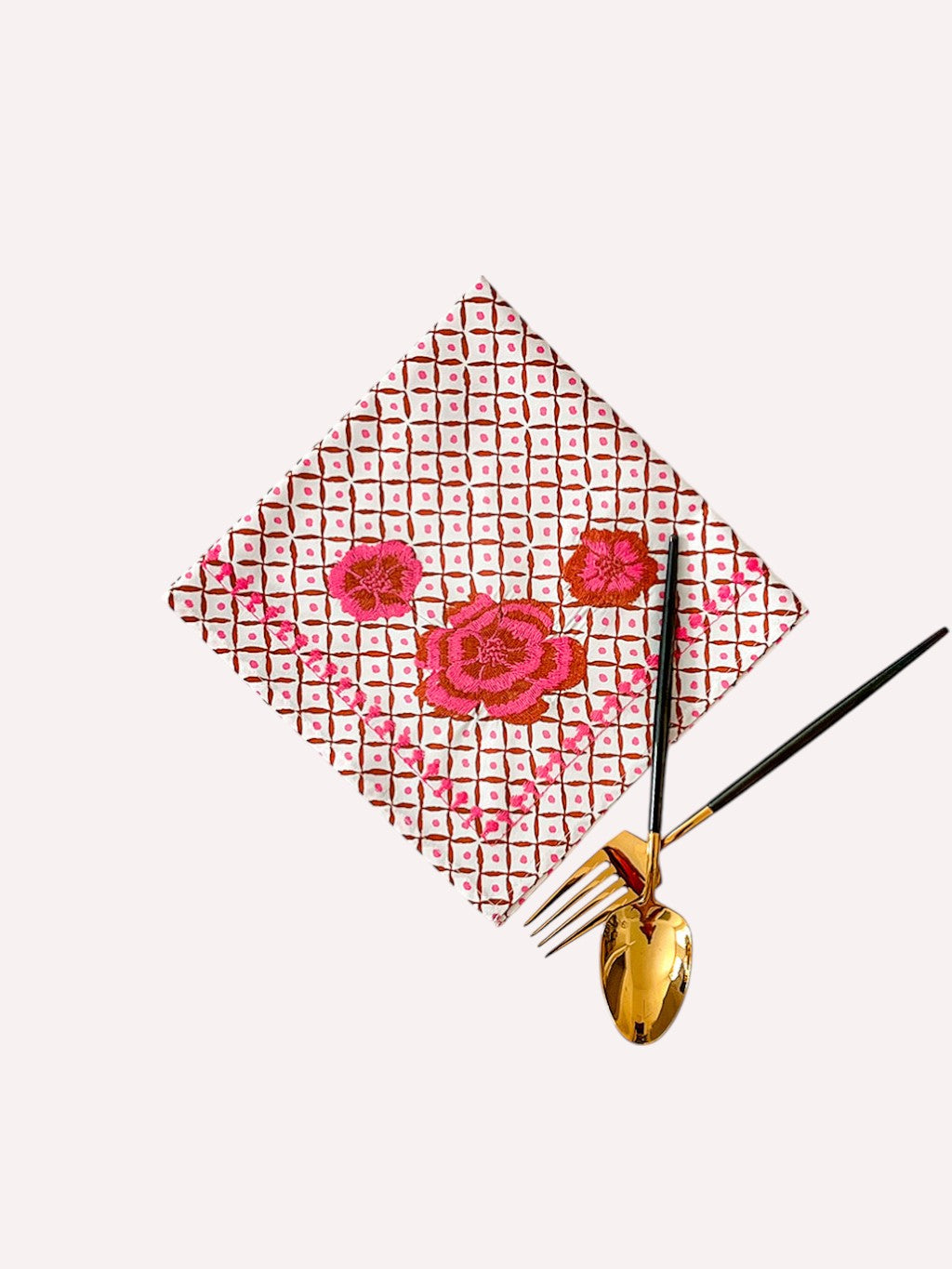 Napkin Dotty Mustard Peony Embroidery