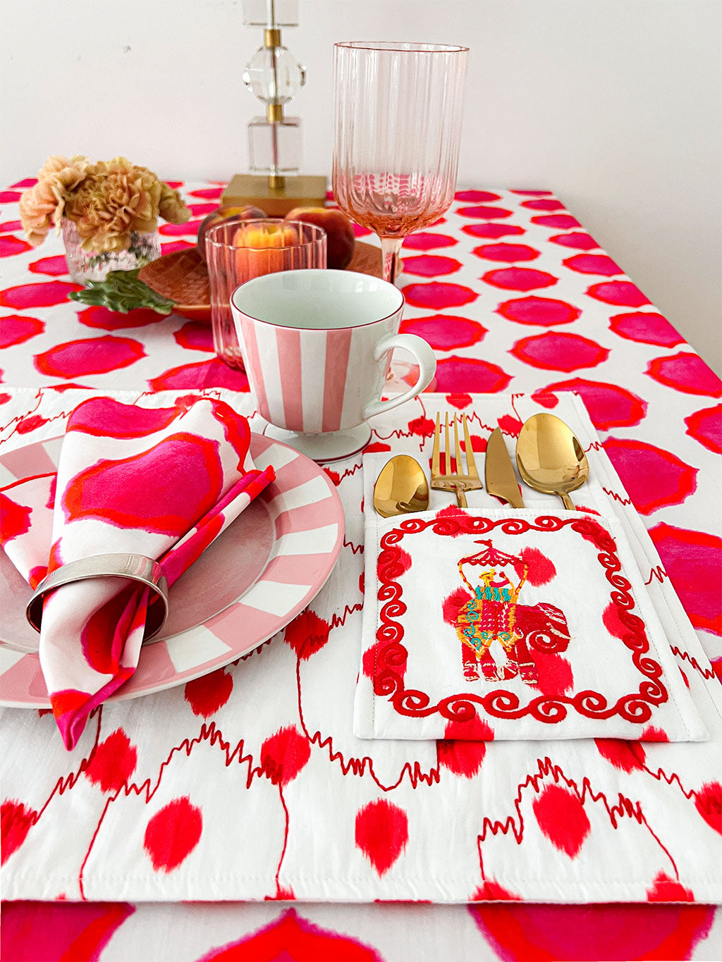 Table Cloth Ikat Pink Orange