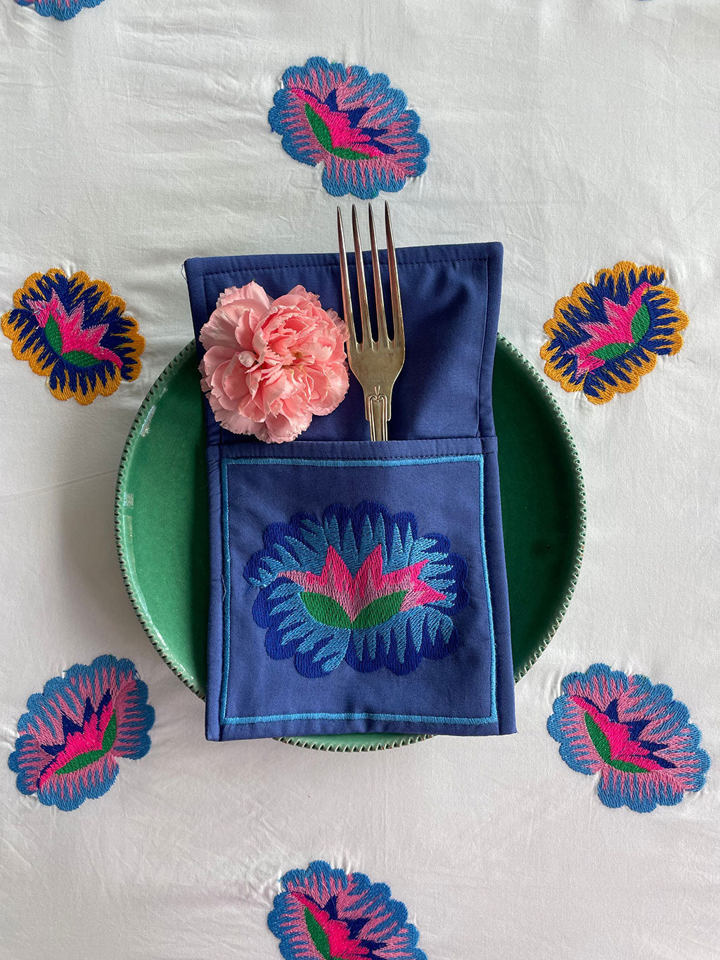 Cutlery Pocket Lotus Flower on Blue