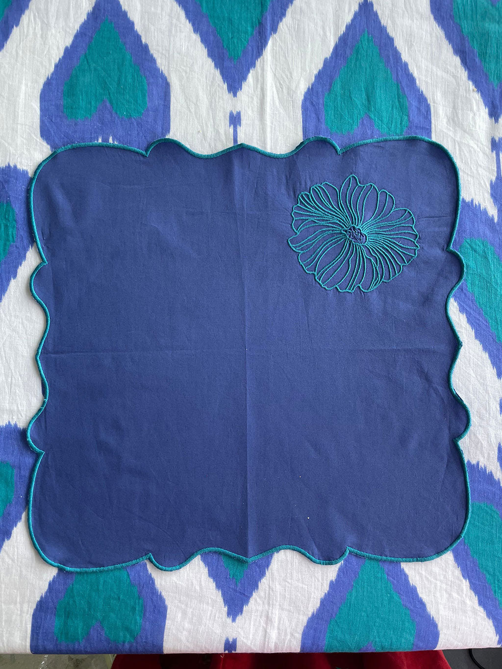 Napkin Petrol Flower on Blue