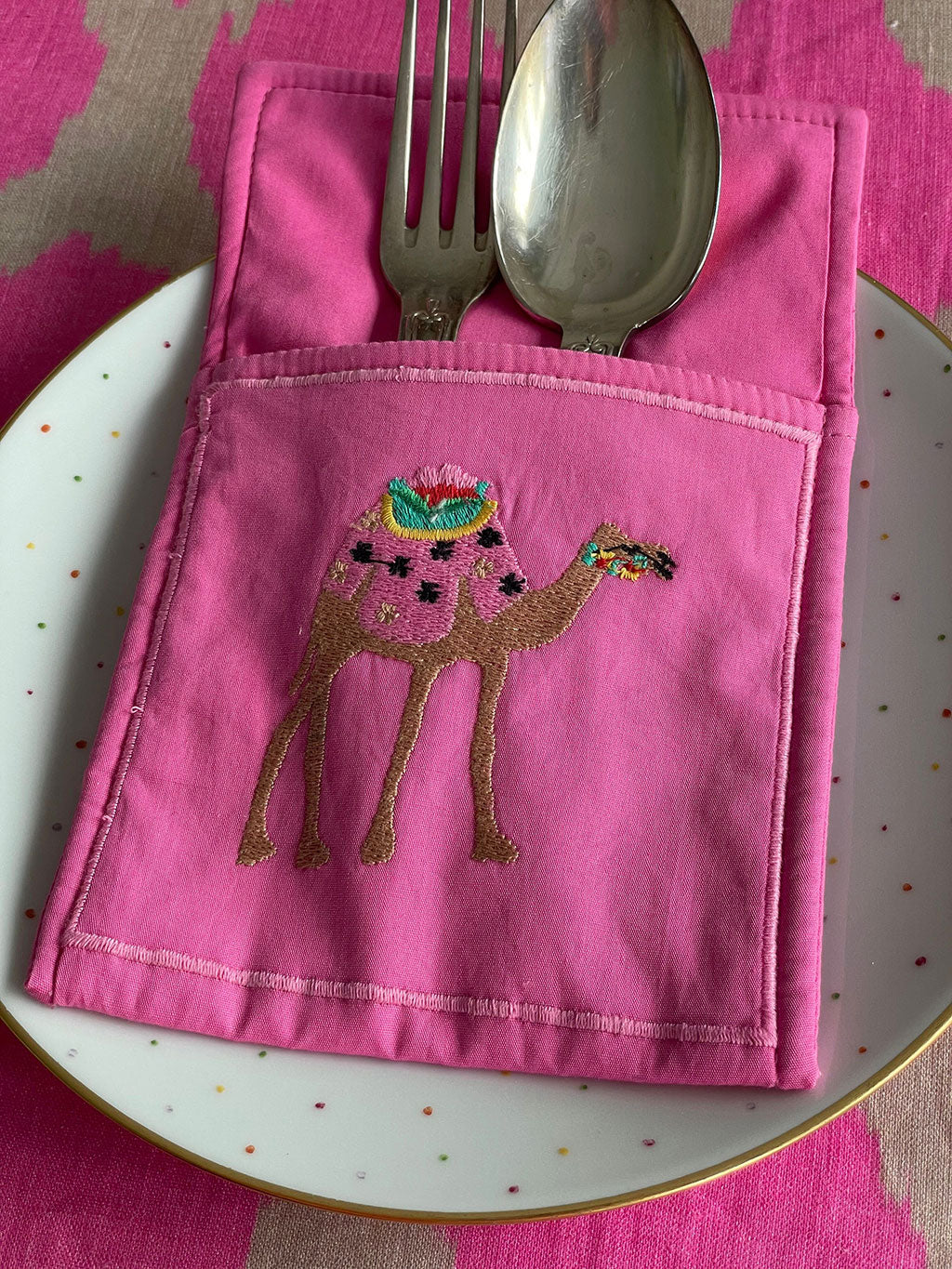 Cutlery Pocket Camel on Pink