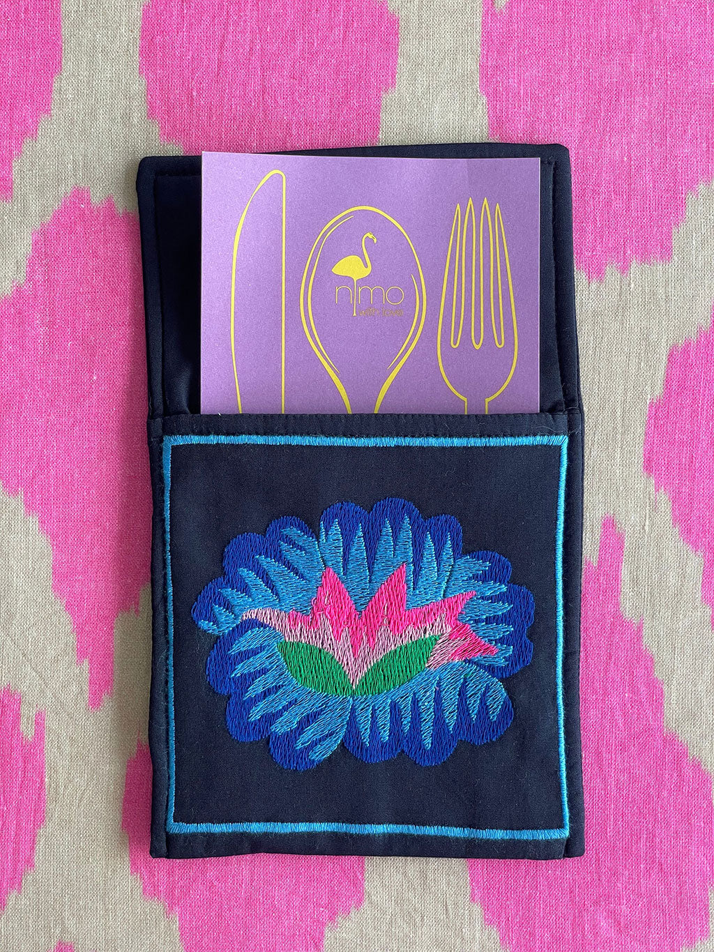 Cutlery Pocket Lotus Flower on Navy