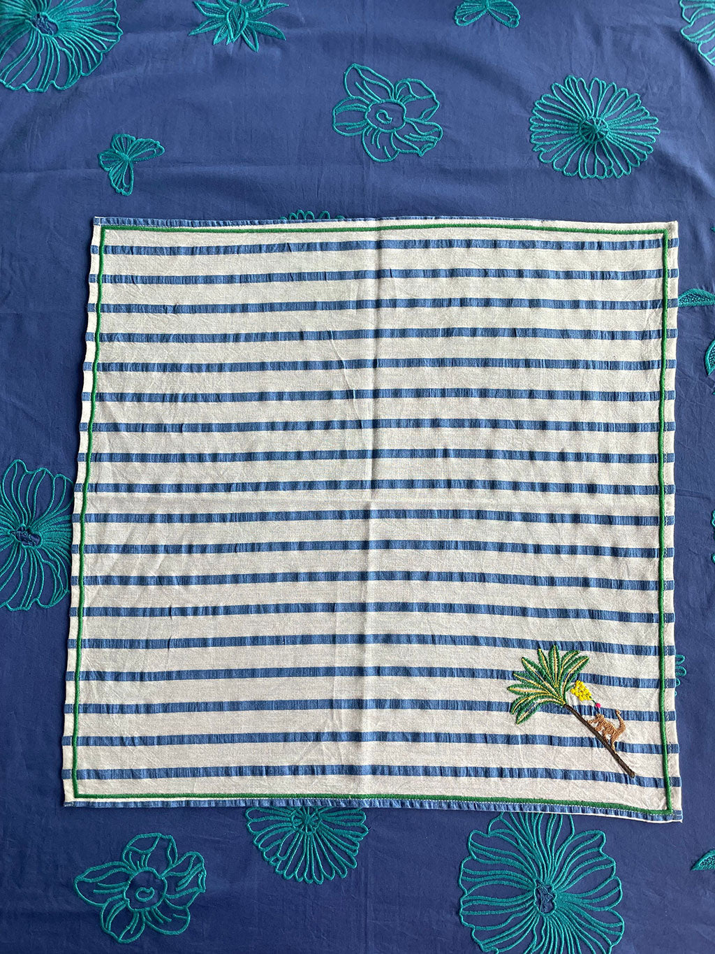 Napkin Palm on Blue Stripes