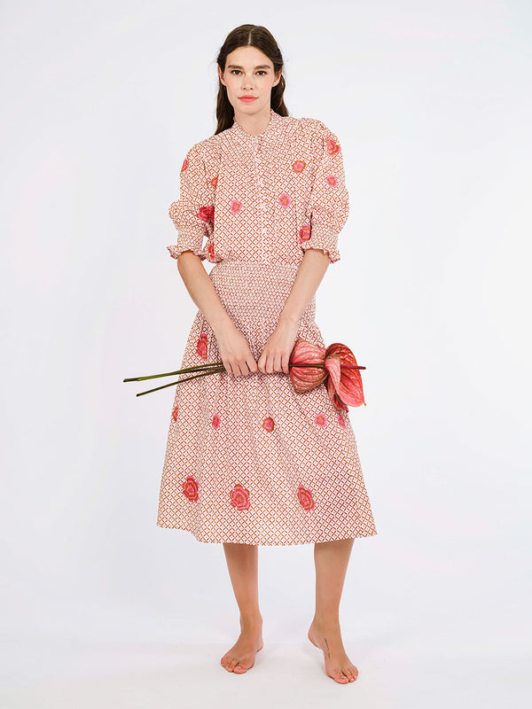 Lads Love Skirt Dotty Mustard Peony Embroidery