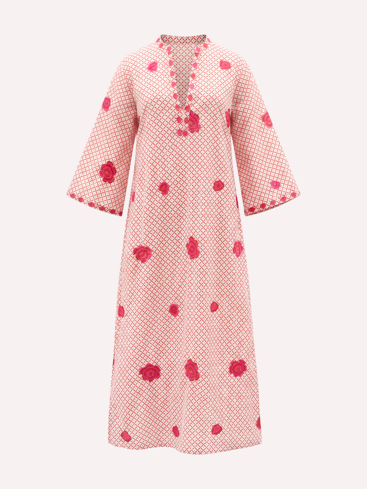 Blue Opal Kaftan Dotty Mustard Peony Embroidery