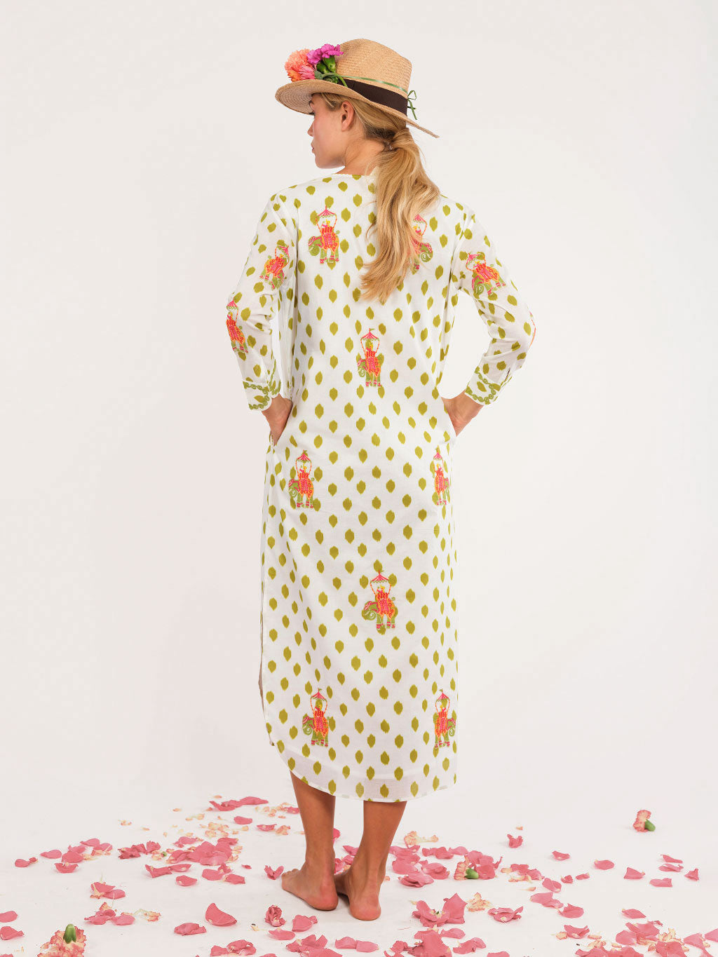 Amethyst Kaftan Dots Green Elephant Emboidery