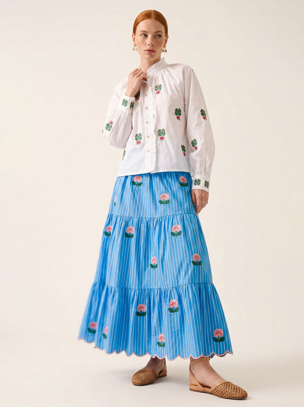 Taragon Blouse Clover Embroidery on White